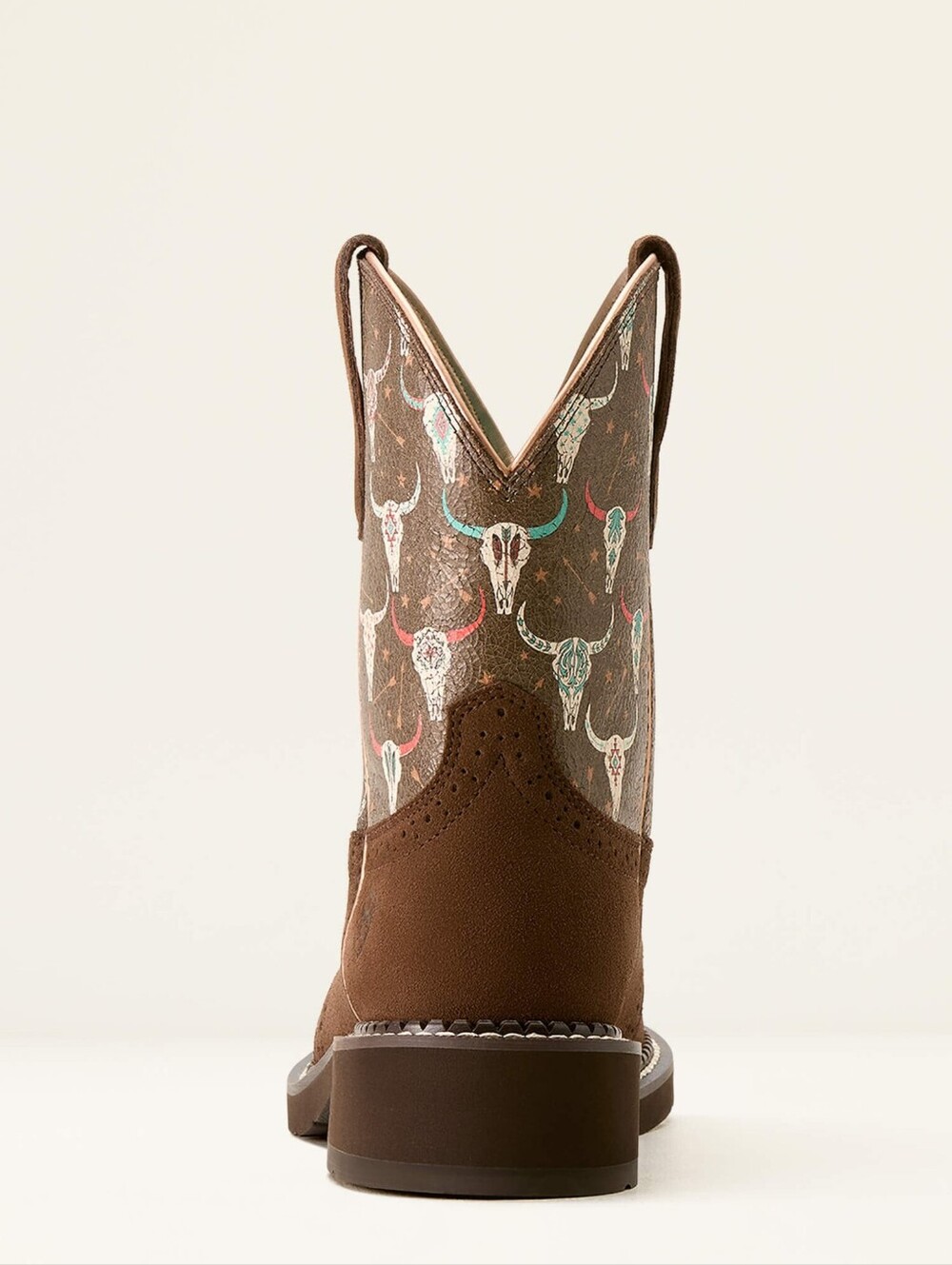 ARIAT Brown Western Heeled Boots Steer Size Youth 5 Women's 6.5 - Picture 2 of 4